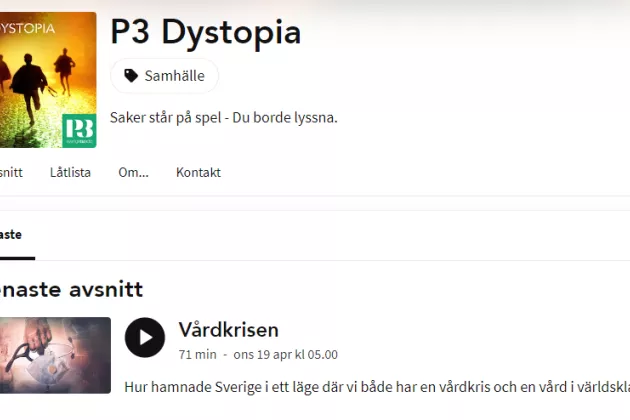 Skärmavbild över P3 Dystopia webbsida