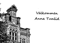 Skylt som säger välkommen Anna Tunlid. Fotomontage