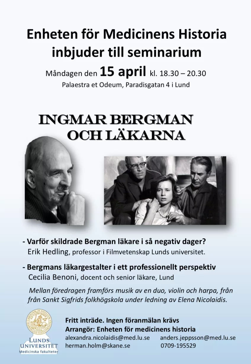 Affisch från seminarie Ingmar Bergman och läkarna